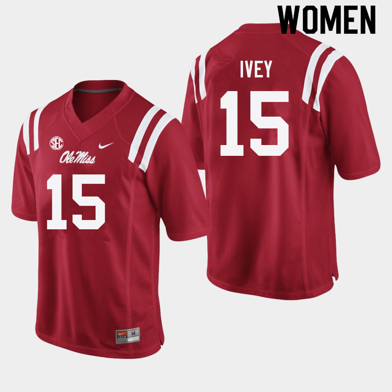 Jared Ivey Ole Miss Rebels NCAA Women's Red #15 Stitched Limited College Football Jersey XGW2058DP